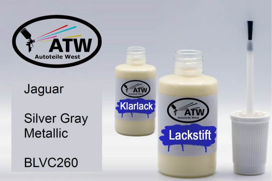 Jaguar, Silver Gray Metallic, BLVC260: 20ml Lackstift + 20ml Klarlack - Set, von ATW Autoteile West.